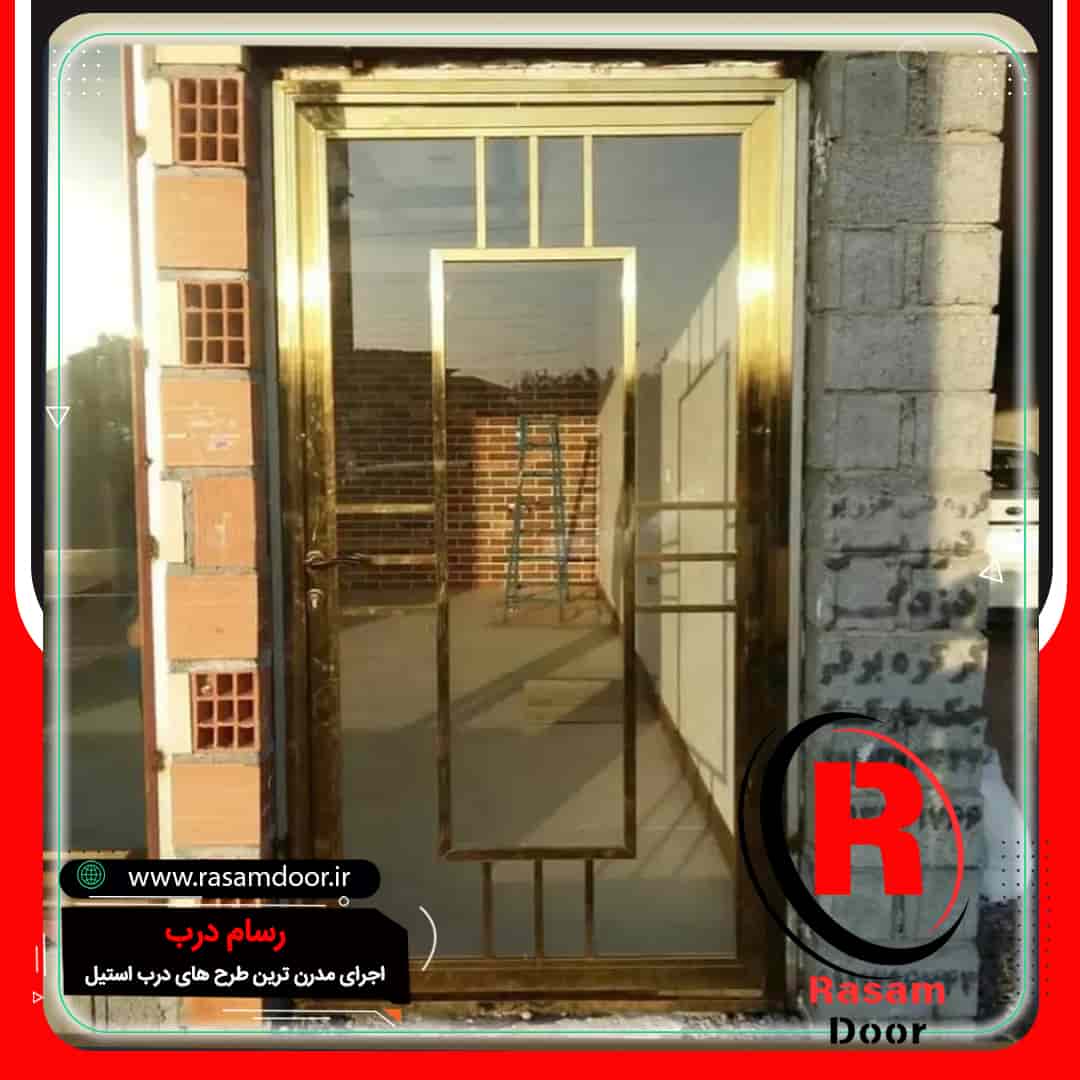 درب استیل طلایی تک لنگه ورودی مغازه