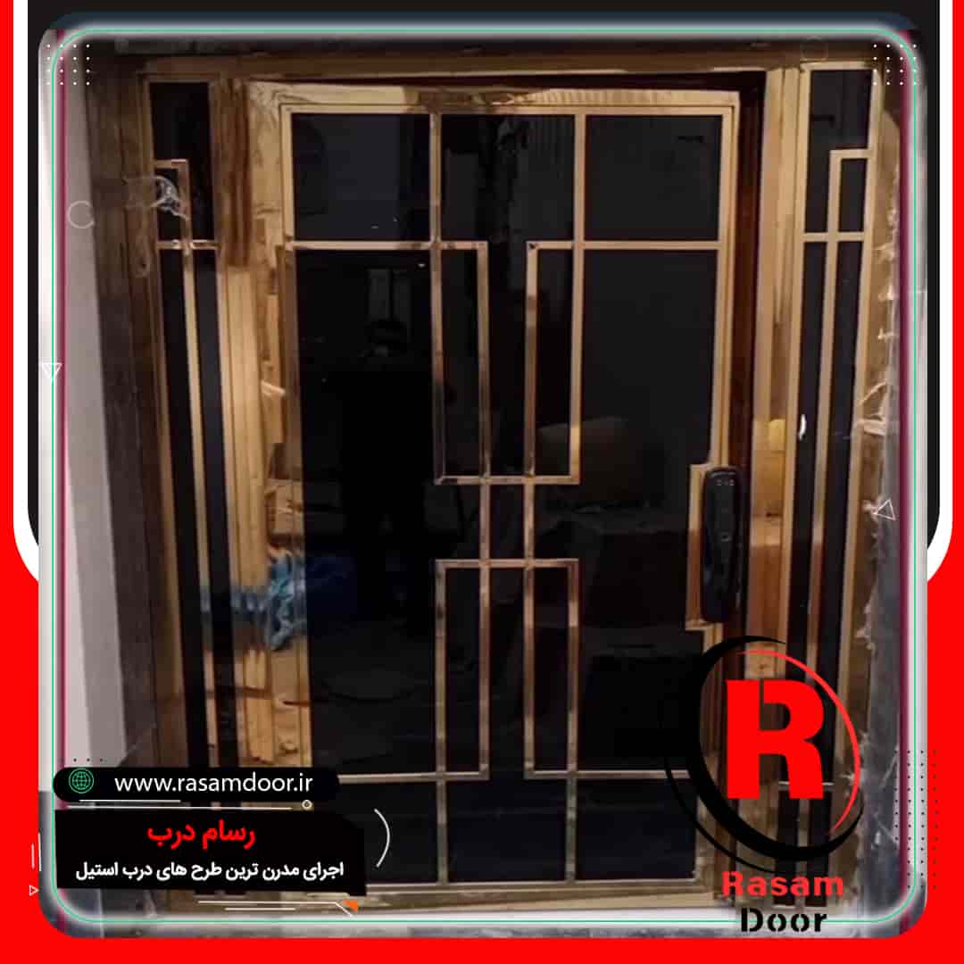 درب استیل طلایی و شیشه سکوریت مغازه قیمت